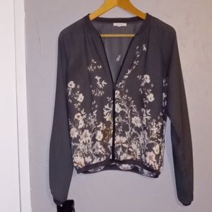 Zip up floral sheer blouse